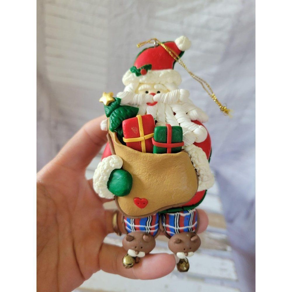 Santa in pajamas bag ornament Christmas holiday tr
